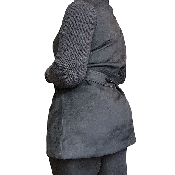 ☆Ann Taylor Black Suede Mock Neck Belted Tunic Sweater☆ - Picture 3 of 3